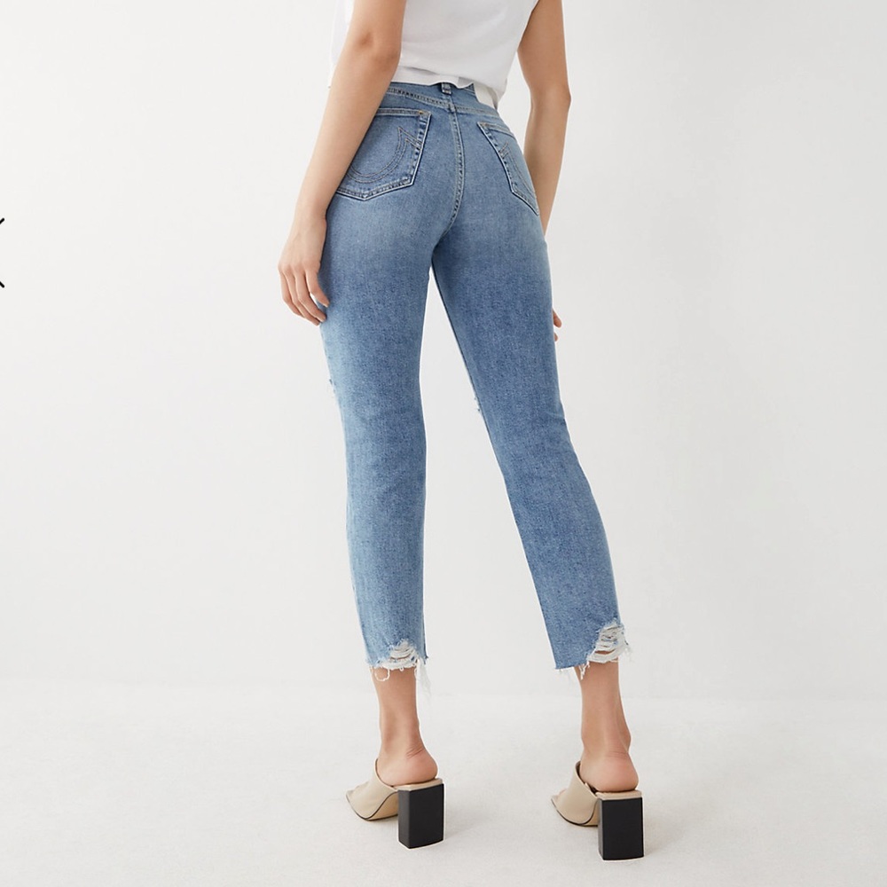 True Religion Starr Destructed Jeans with Biteout Hem in Scenic Route W/Destroy
